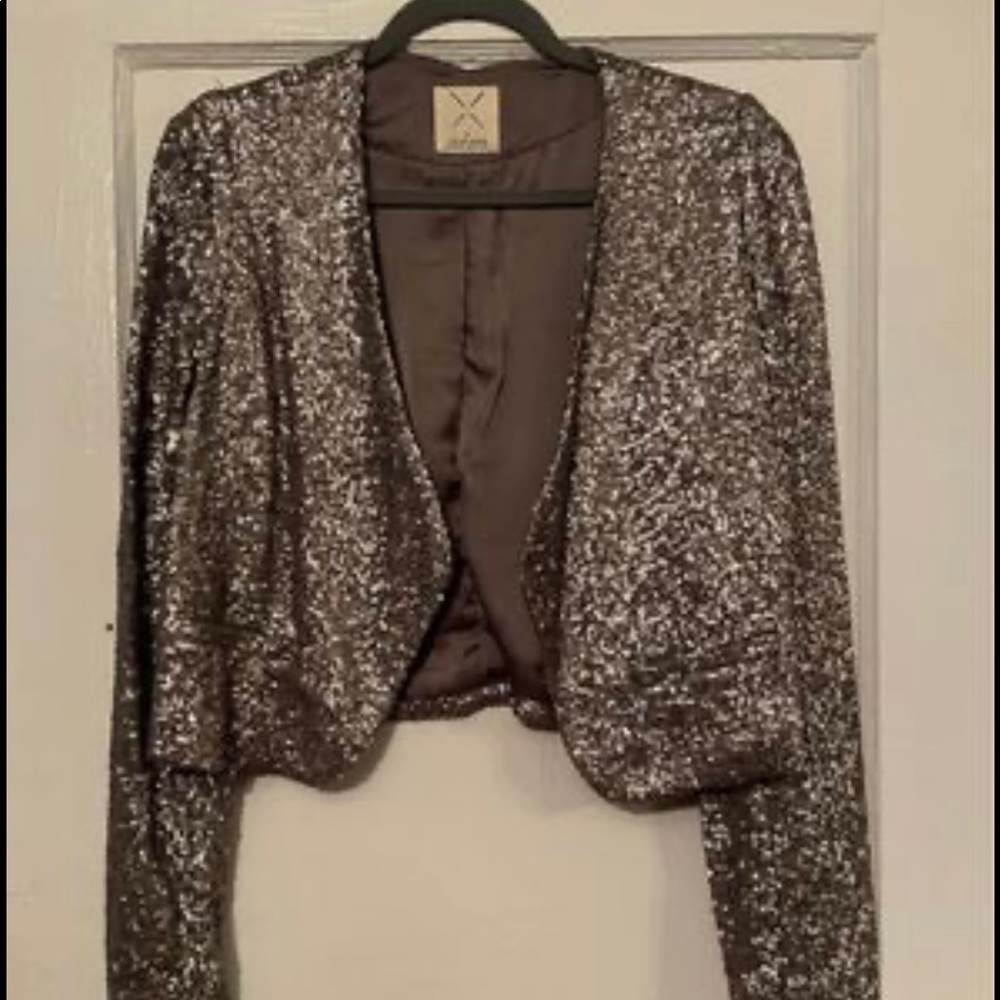 Pins & Needles Pewter Sequin Cropped Blazer - size L